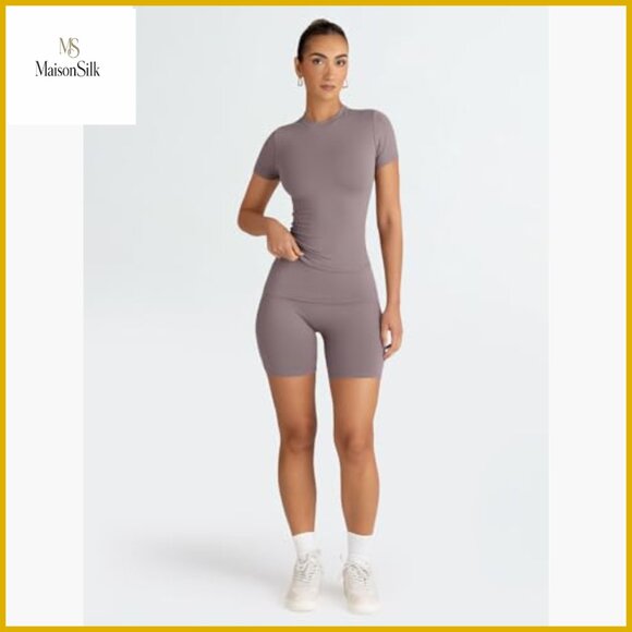 2-Piece Workout Set Slim Fit Crop Top Shorts Active Wear Gym Yoga - Picture 4 of 6